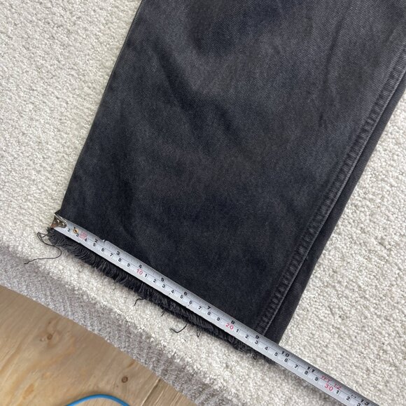 Y2K Zara Wide Leg Baggy Jeans Wom Size 8 Dark Wash Off-black High Rise Cut-Off - Picture 8 of 11